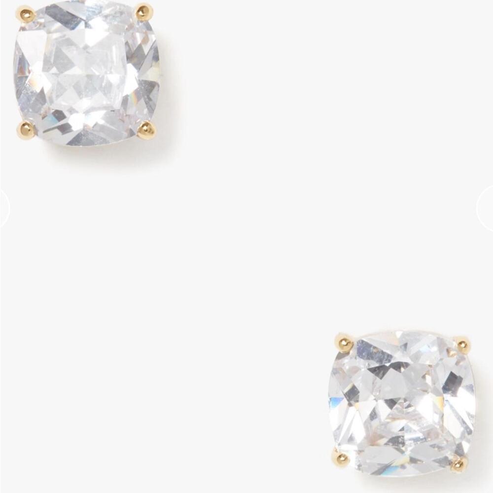 Kate Spade Gold-Trimmed Crystal Earrings Square Studs. NIP